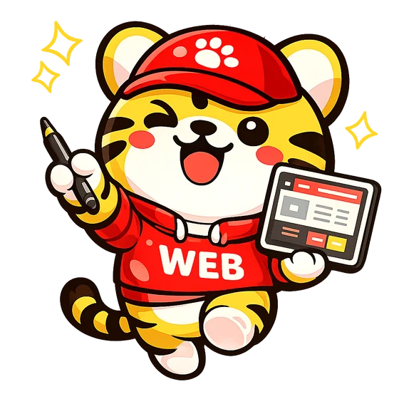 ペンと画面を持って相談内容を整理する、サイト工房のキャラクター「まるとら」